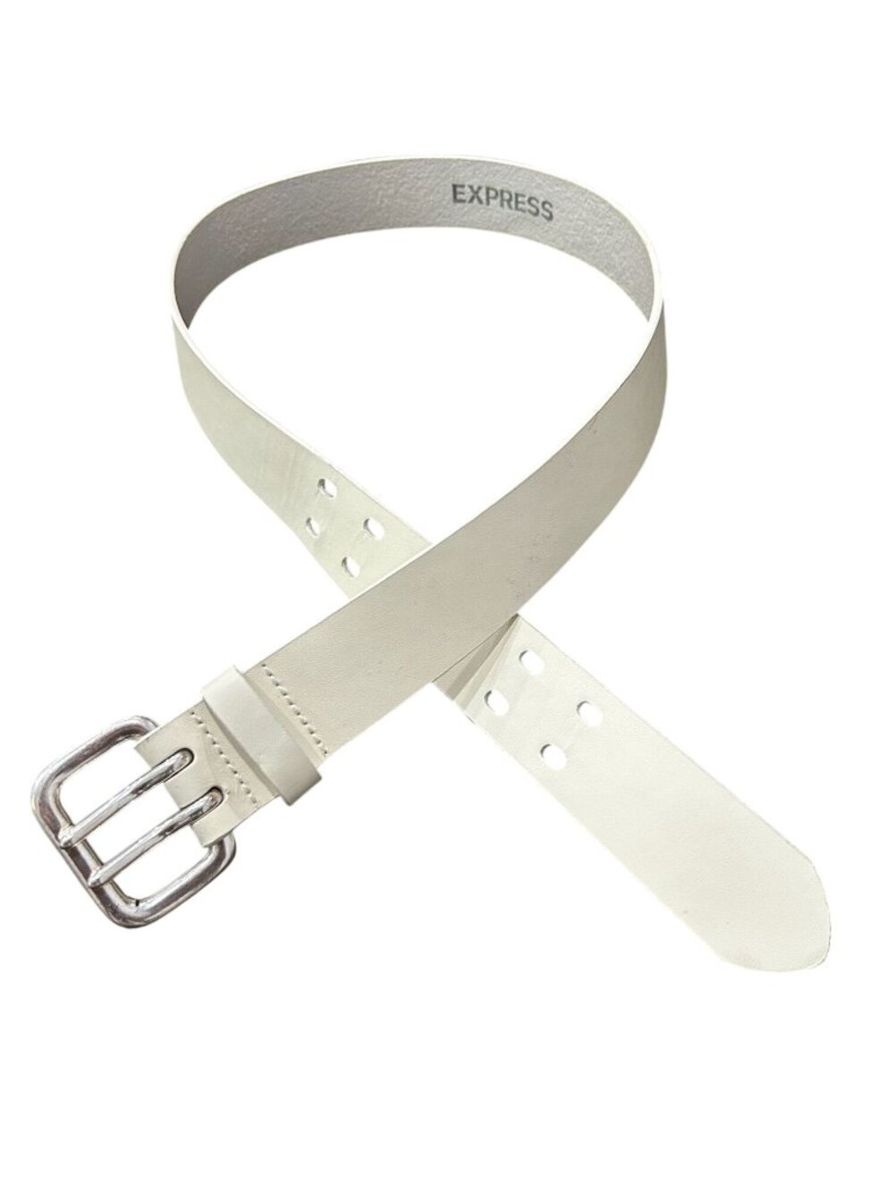 Express Medium White Leather Belt Double Prong Buckle Minimalist Clean Girl